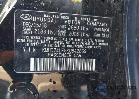 2019 Hyundai Elantra Se z USA, uszkodzony, nr VIN KMHD74LF8KU842869